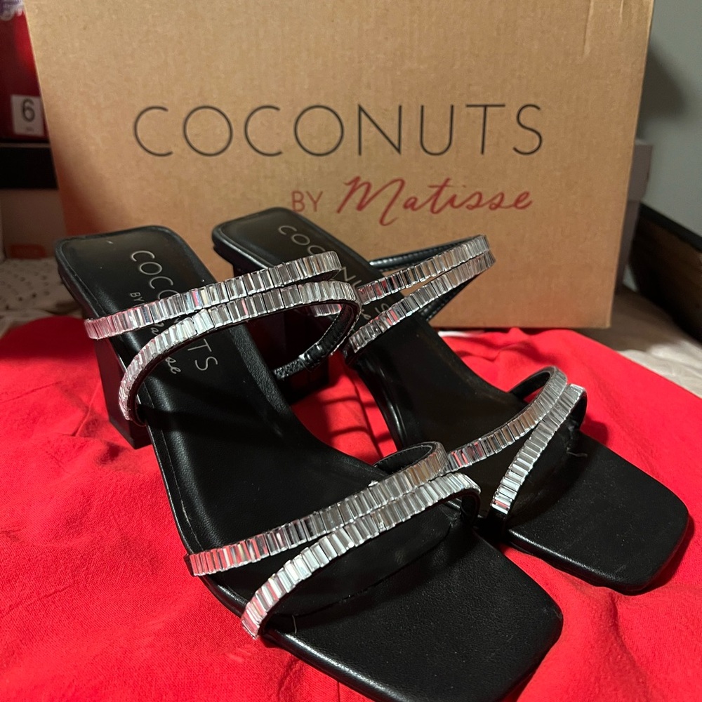 Coconuts by Matisse Black and Silver Strappy Heels